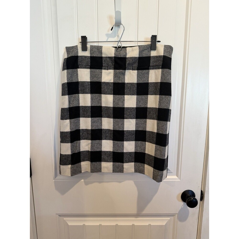 Talbots Black Cream Buffalo Check Plaid Wool Blend Mini Skirt Size 14 NWT